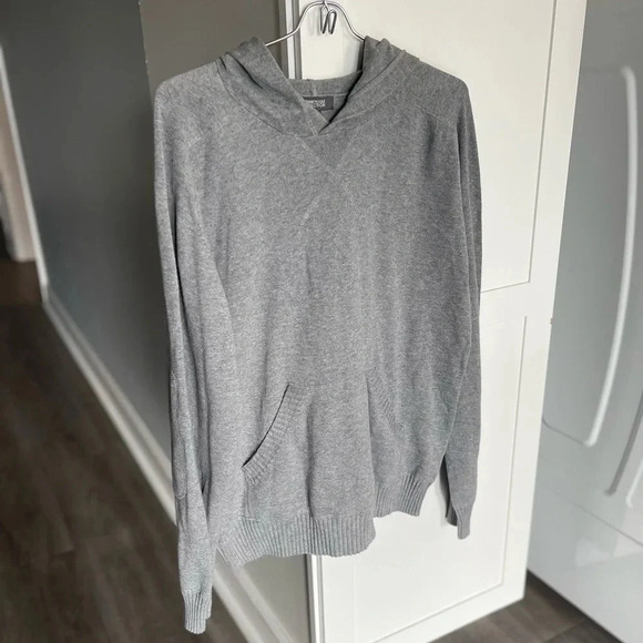 Kenneth Cole Reaction Gray Cotton Knit Sweater With Hood Pockets Men’s Large - Picture 1 of 12
